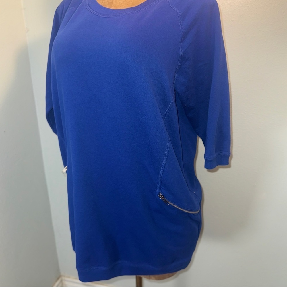 ellos Plus Size French Terry Zip Pocket Tunic Top 14/16 Blue, 3/4 Sleeves​​​ - Picture 4 of 14